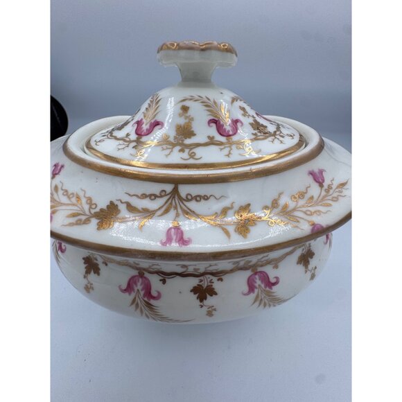 Antique Old Paris Porcelain Vegetable Tureen – Hand Painted Gold Gilt & Pink - Picture 5 of 14
